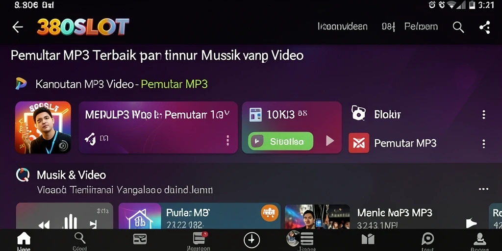 Tampilan antarmuka utama aplikasi Pemutar MP3 380SLOT yang menarik.
