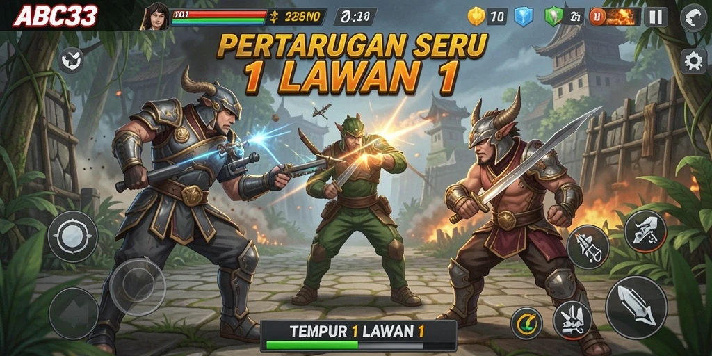 Screenshot antarmuka ABC33 dengan fitur Tempur 1 Lawan 1.