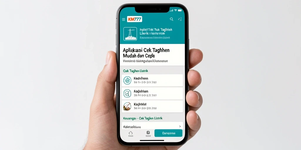 Antarmuka KM777 menampilkan fitur cek tagihan listrik yang intuitif.