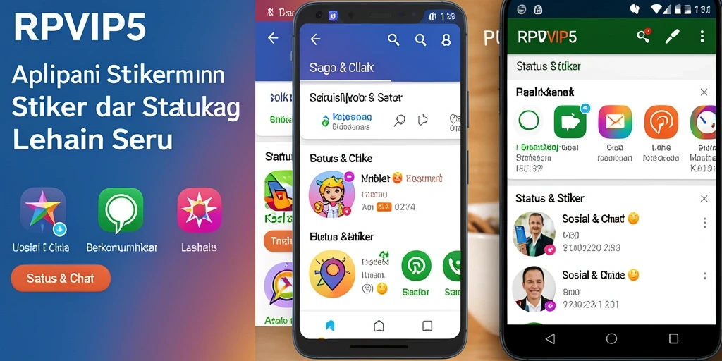 Antarmuka RPVIP5 dengan stiker dan status menarik.